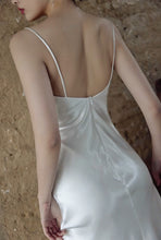 Load image into Gallery viewer, Vintage Rose-Trimmed Satin Slip Wedding Dress with Spaghetti Straps