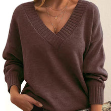 Load image into Gallery viewer, Women’s V-Neck Drop Shoulder Sweater | Casual Long Sleeve Pullover