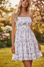 Load image into Gallery viewer, Floral Print Smocked Mini Dress Spaghetti Strap Slim Fit Flowy Dresses