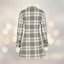 Load image into Gallery viewer, Elegant Plaid Shirt Dress — Ruched Waist A-Line Mini with Long Sleeves