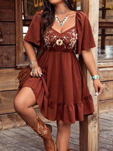 Load image into Gallery viewer, Women's Floral Embroidered Ruffle Short-Sleeve Midi Dress