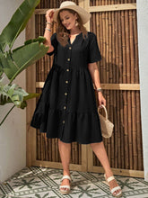 Load image into Gallery viewer, Plus-Size Button-Front V‑Neck Midi Dress