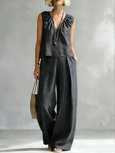 Load image into Gallery viewer, Women's Sleeveless Cotton-Linen Shirt & Pants Set – Urban 2-Piece