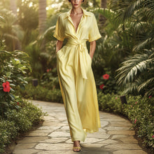 Load image into Gallery viewer, Women's Solid Color Waist-Slimming Maxi Dress — Flip Collar