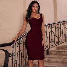 Load image into Gallery viewer, Mandotos Beige Bandage Dress Evening Strap For Women Knee Length Cocktail Attire Formal Occasions
