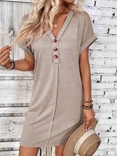 Load image into Gallery viewer, Elegant Button V-Neck Short Sleeve Dress Flattering Casual & Office Wear Simple Dress