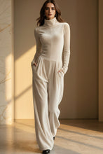 Load image into Gallery viewer, Women's Velvet Mock Turtleneck Chevron-Seam Fitted Bodice Balloon-Leg Jumpsuit
