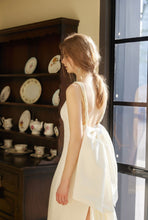 Load image into Gallery viewer, Pearl Strap Halter Satin Wedding Dress with Dramatic Back Bow and Train