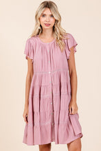 Load image into Gallery viewer, Lace Detail Ruffled Button Down Tiered Dress For Women – Romantic, Fluttering, Delicate, Feminine & Elegant Design