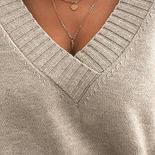 Load image into Gallery viewer, Women’s V-Neck Drop Shoulder Sweater | Casual Long Sleeve Pullover
