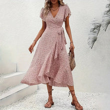 Load image into Gallery viewer, Summer Floral Boho Dress - Short Sleeve Ruffle Flowy Maxi Dresses