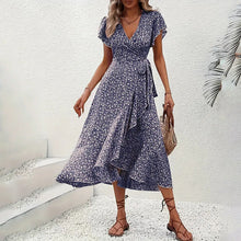 Load image into Gallery viewer, Summer Floral Boho Dress - Short Sleeve Ruffle Flowy Maxi Dresses