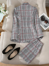 Load image into Gallery viewer, Plus Size Plaid Skirt Suit for Women – Two-Piece Blazer and High Waist Skirt Set