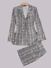 Load image into Gallery viewer, Plus Size Plaid Skirt Suit for Women – Two-Piece Blazer and High Waist Skirt Set