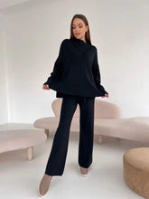 Load image into Gallery viewer, Women's Fine-Knit Mock-Neck Oversized Tunic Top & Wide-Leg Trouser Set