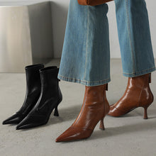 Load image into Gallery viewer, Women’s Cowhide Pointed Toe Stiletto Ankle Boots – Back Zipper High Heel Booties