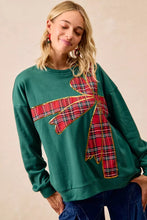 Load image into Gallery viewer, BiBi Plaid Ribbon Bow Detail Christmas Fleece Pullover
