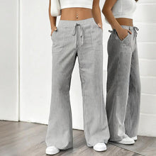 Load image into Gallery viewer, Women's Striped Print Straight Wide Leg Pockets Pants Casual Long Pants