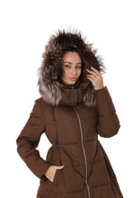 Load image into Gallery viewer, Genuine Silver Fox Fur Trim Down Coat