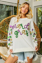 Load image into Gallery viewer, BiBi Fleur De Lis Sleeve Mardi Gras Pullover