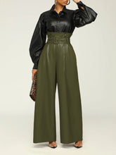 Load image into Gallery viewer, Women's High-Waist PU Leather Wide-Leg Pants with Metallic Belt