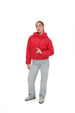 Load image into Gallery viewer, Studded Light Demi-Season Hooded Cropped Jacket in Red