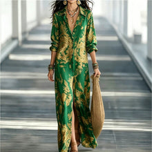 Load image into Gallery viewer, Women's Floral Print Chiffon Turn-Down Collar Split Maxi Dress | Resort Beach Dress