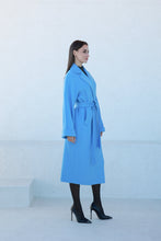 Load image into Gallery viewer, Classic Brushed Cashmere Wool Blend Overcoat in Azure
