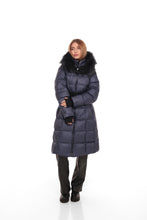 Load image into Gallery viewer, Cyrus Genuine Fur Trim Down Fill Coat in Navy
