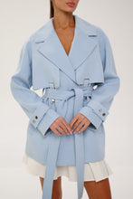 Load image into Gallery viewer, Karina Midi Belted Wool Cashmere Blend Overcoat in Sky Blue