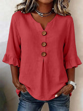 Load image into Gallery viewer, Women's Cotton Linen V-Neck Button-Up Blouse — Summer Casual Top