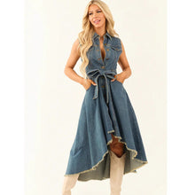 Load image into Gallery viewer, Women's Sleeveless Denim Midi Dress – Irregular Hem Button-Front