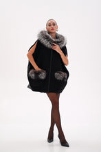 Load image into Gallery viewer, Saga®Furs Silver Fox Wool Alpaca Poncho Vest in Black