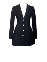 Load image into Gallery viewer, Ria Black Blazer Mini Dress with Crystal Button and Pleated Detail