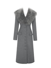 Load image into Gallery viewer, Faye Grey Wool Blend Single-Breasted Coat with Removable Faux Fur Collar