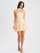 Load image into Gallery viewer, Quanisha Yellow Beaded Floral Mini Chiffon Dress with Scarf