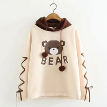 Load image into Gallery viewer, Woman Bear Cap Hoodies Sweatshirt Top Women Long Sleeve Ribbon Hair Ball Cute Sweatshirt Hooded Jumper Pullover Hoodie Hooded Sweatshirt