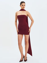 Load image into Gallery viewer, Ovelia Crimson Satin Ribbon Strapless Mini Dress