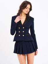 Load image into Gallery viewer, Nasia Navy Blue Double Breast Backless Blazer