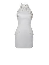 Load image into Gallery viewer, Ori White Halter Neck Crystal Pearl Mini Dress