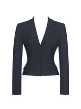 Load image into Gallery viewer, Quinne Navy Striped Single-Breasted Peplum Blazer
