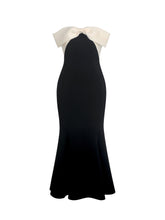 Load image into Gallery viewer, Saige Black Mermaid Midi Dress with Ivory Bow Bustline