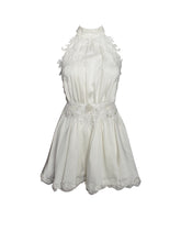 Load image into Gallery viewer, Idalia Pearl White Beaded Lace Trim Backless Halter Mini Dress