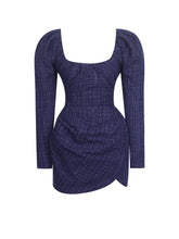 Load image into Gallery viewer, Denise Navy Tweed Ruched Puff Sleeve Mini Dress