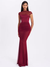 Load image into Gallery viewer, Fabienne Burgundy Mesh Cap Sleeve Mermaid Gown