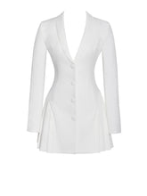 Load image into Gallery viewer, Delia White Blazer Dress with Pleated Detail