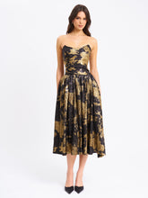 Load image into Gallery viewer, Saanvi Gold Tie Dye Bronzing Strapless Drop Waist Midi Dress