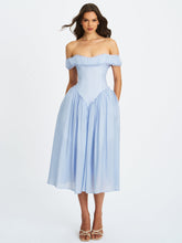 Load image into Gallery viewer, Xavy Baby Blue Off Shoulder Corset Midi Dress