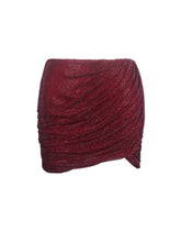 Load image into Gallery viewer, Darleen Crimson Rhinestone Mesh Low Waist Ruched Skirt