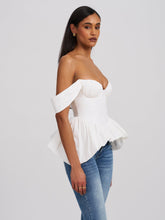 Load image into Gallery viewer, Qistina White Off-shoulder Bubble Hem Peplum Cotton Top
